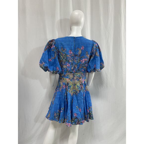 Hemant And Nandita Blue Linen Floral Short Dress Size L - Picture 3 of 5